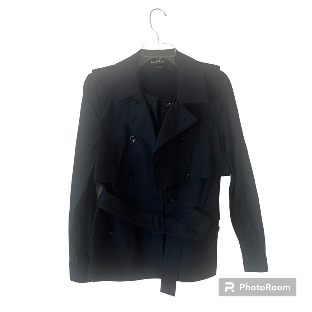 Ellen Tracy Lightweight Linen Jacket Belted Size 4 Deep Navy